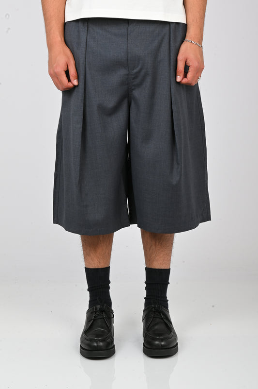 Checks 'Hakama' Shorts in Charcoal Wool