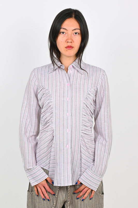 Arthur Ruffle Blouse in Pink Stripe