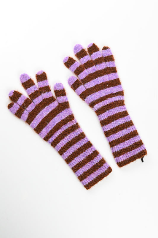 Arthur Apparel Mini Stripe Mittens in Bruise/Brown