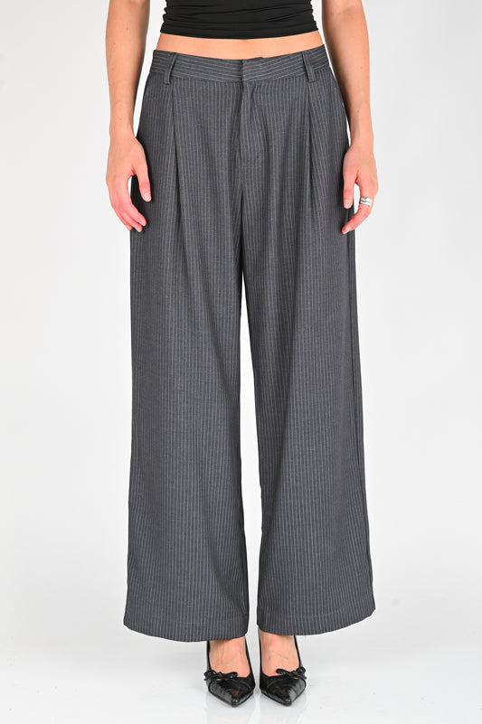 Arthur 'Slouchy' Pleat Pant in Grey Pinstripe