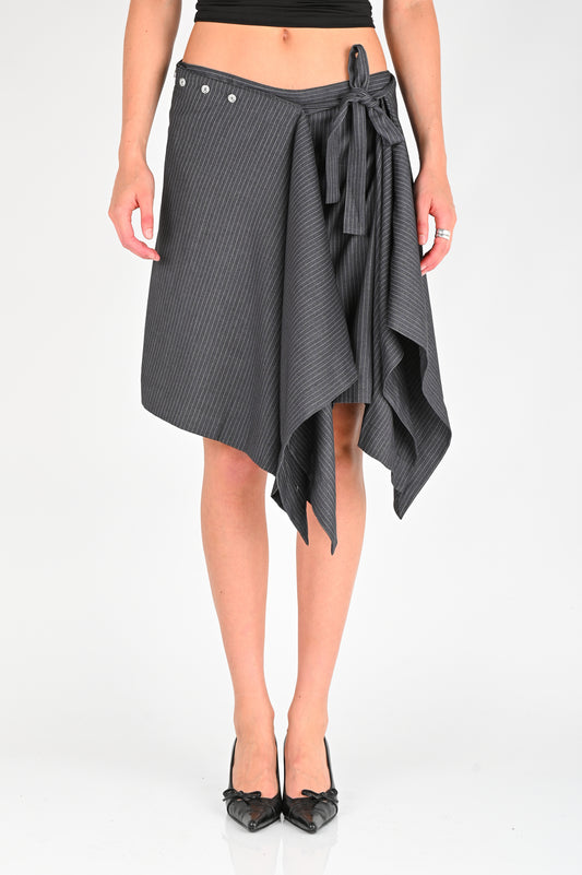 Arthur 'Origami' Skirt in Grey Pinstripe