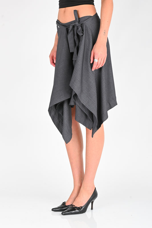 Arthur 'Origami' Skirt in Grey Pinstripe