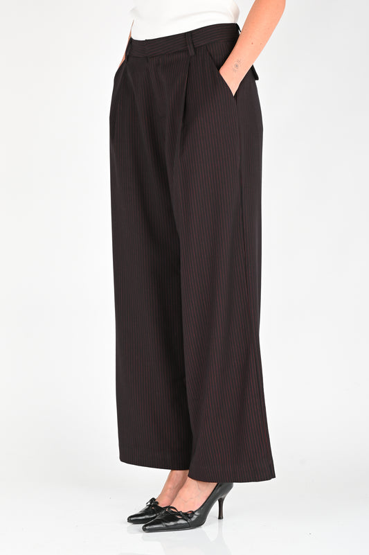 Arthur 'Slouchy' Pleat Pant in Red Pinstripe