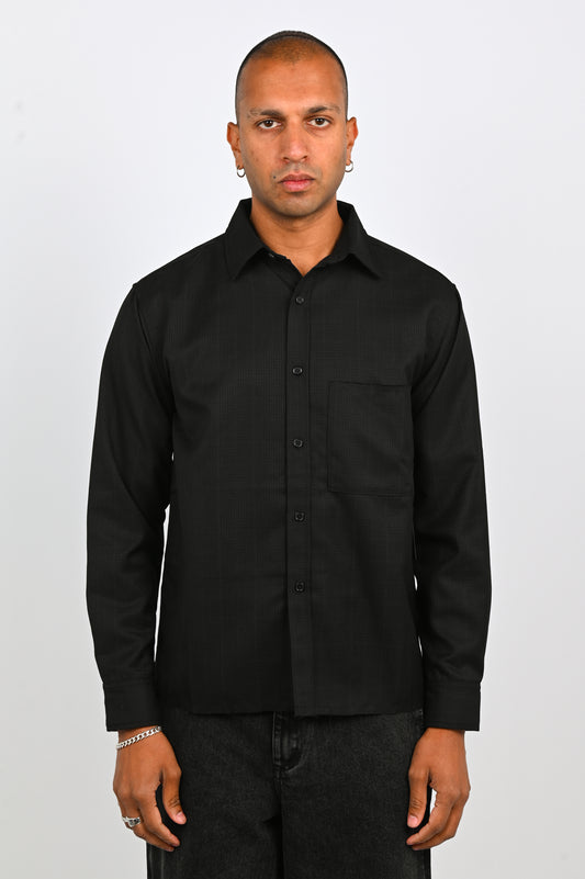 Beach Brains LS 'Pocket' Shirt in Black Plaid