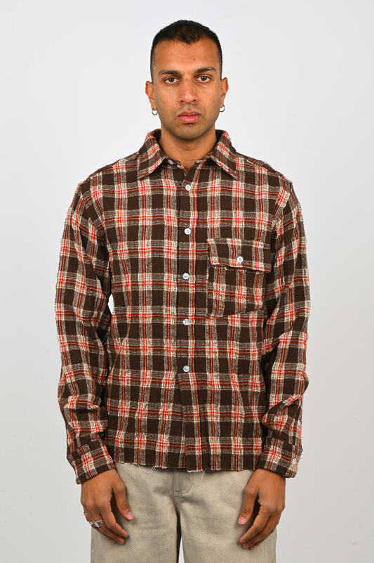 Beach Brains LS 'Pocket' Shirt in Brown/Red