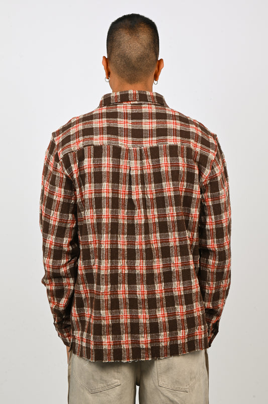 Beach Brains LS 'Pocket' Shirt in Brown/Red