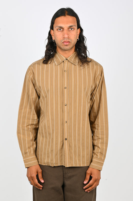 Beach Brains 'HOLD LS' Shirt in Tan Stripe