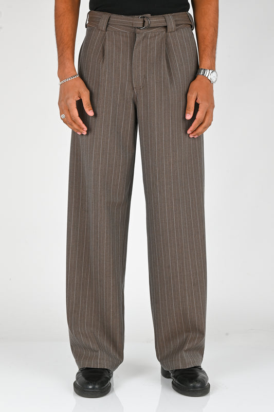 Beach Brains 'Limit' Trouser in Brown Pinstripe