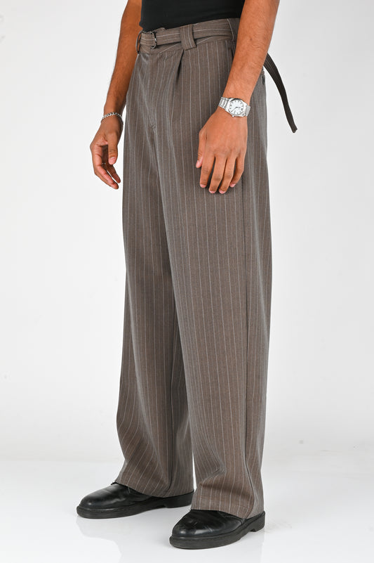 Beach Brains 'Limit' Trouser in Brown Pinstripe