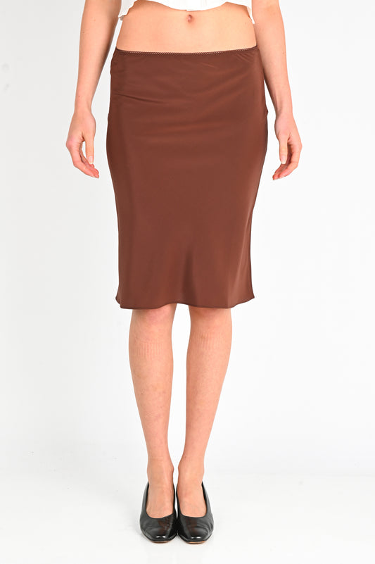 Olga Joan Bias Knee Skirt in Ciocco Silk