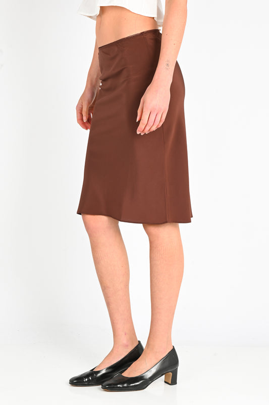 Olga Joan Bias Knee Skirt in Ciocco Silk