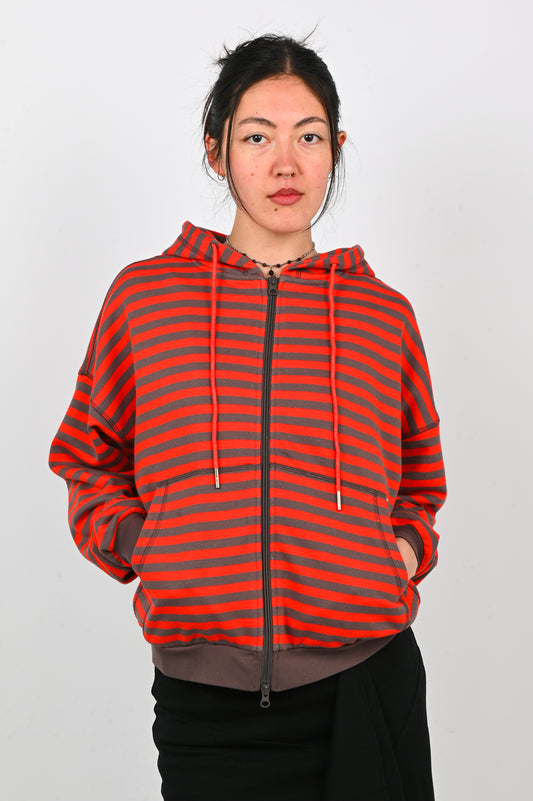 Olga Joan Zip Hoodie in Pomodoro Stripe