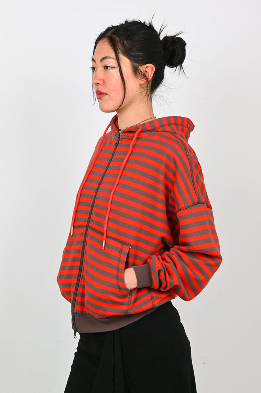 Olga Joan Zip Hoodie in Pomodoro Stripe