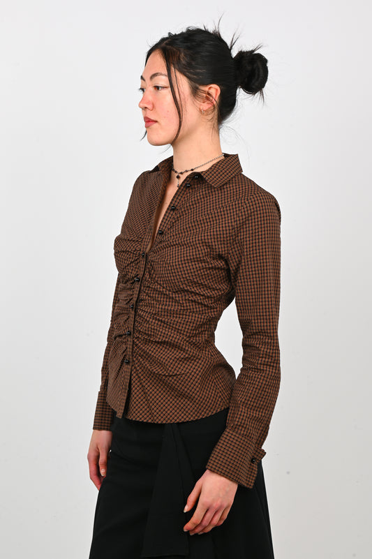 Olga Joan Ruched Shirt in Ciocco Check
