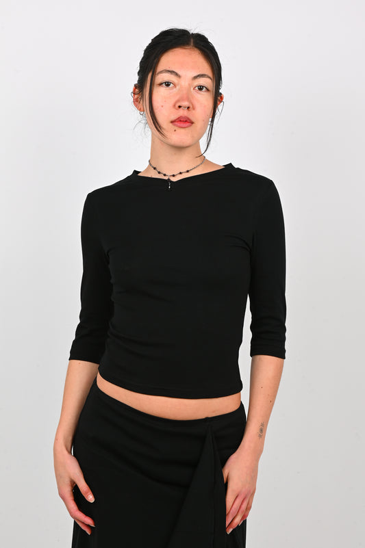 Olga Joan Baby V-Neck Top in Nera