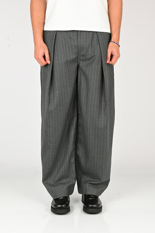 Checks 'Hakama' Pants in Charcoal Pinstripe