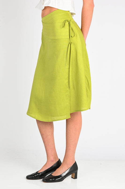 Olga Joan Tie-Waist Skirt in Pistacchio