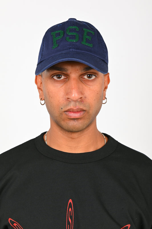 Pseushi Vintage Lettering Cap in Navy/Green
