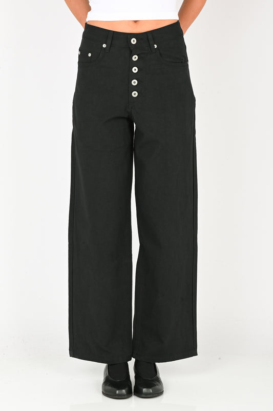 Pseushi Loose Cut Jeans in Black Washed Linen Canvas