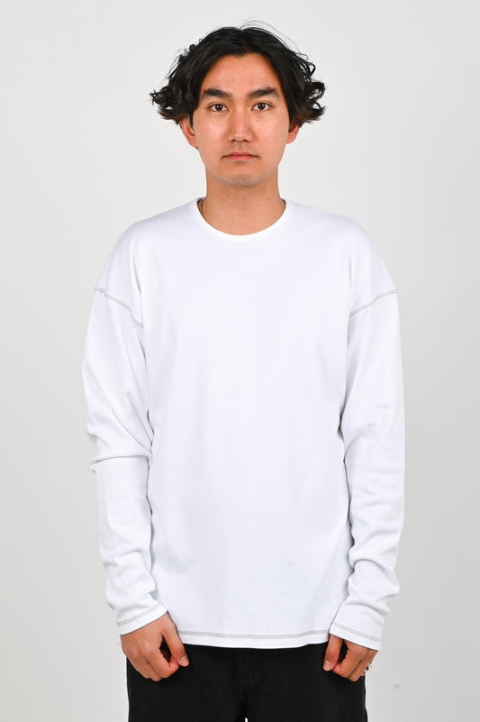 Pseushi Heavy Rib Knit Long Sleeve Tee in White