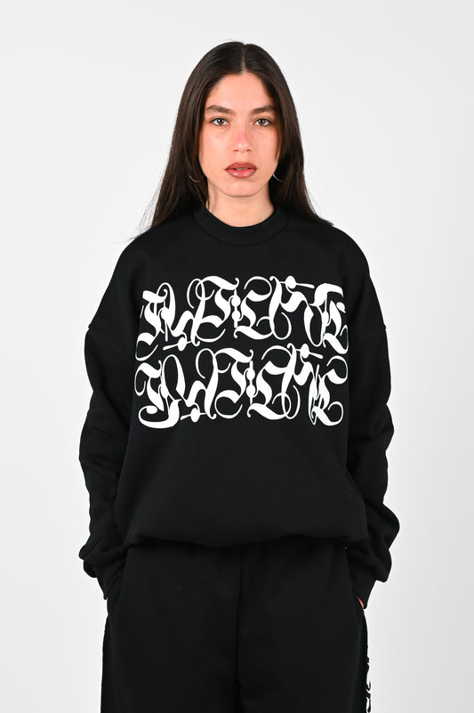 Posture Graphic Cable Crew in White on Black