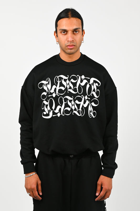 Posture Graphic Cable Crew in White on Black