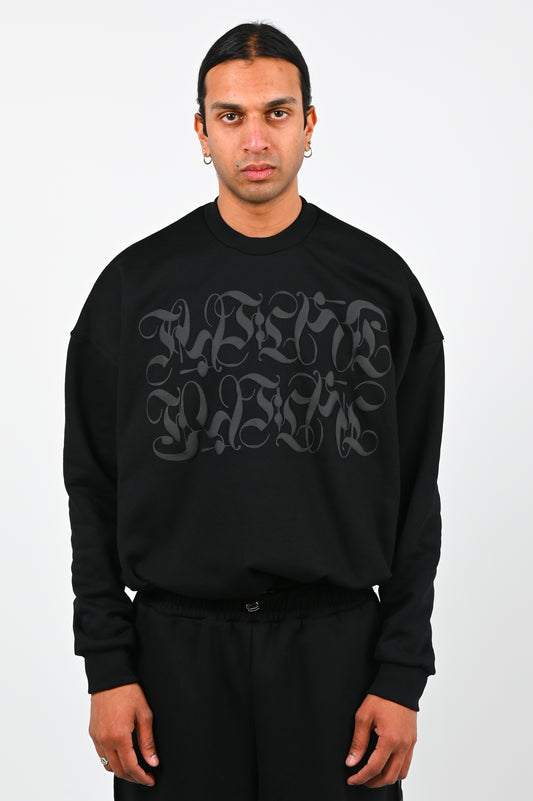 Posture Graphic Cable Crew in Black on Black
