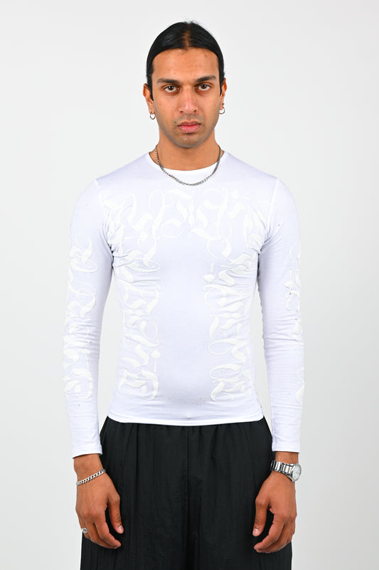 Posture Compression Long Sleeve in White on White