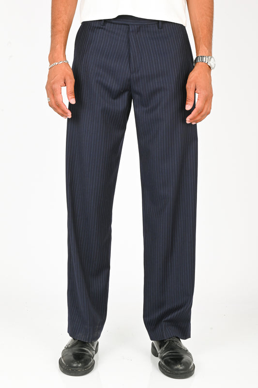 Wynn Hamlyn Straight Trouser in Navy Pinstripe