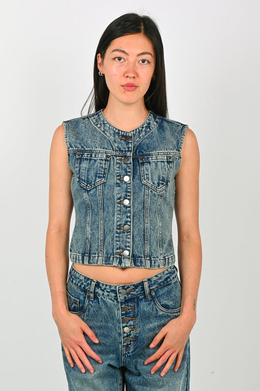 Wynn Hamlyn 'Molly' Denim Top in Mid Dirty Wash