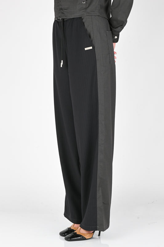 ESS·BEE Track-Suit Panel Pant In Black Pinstripe