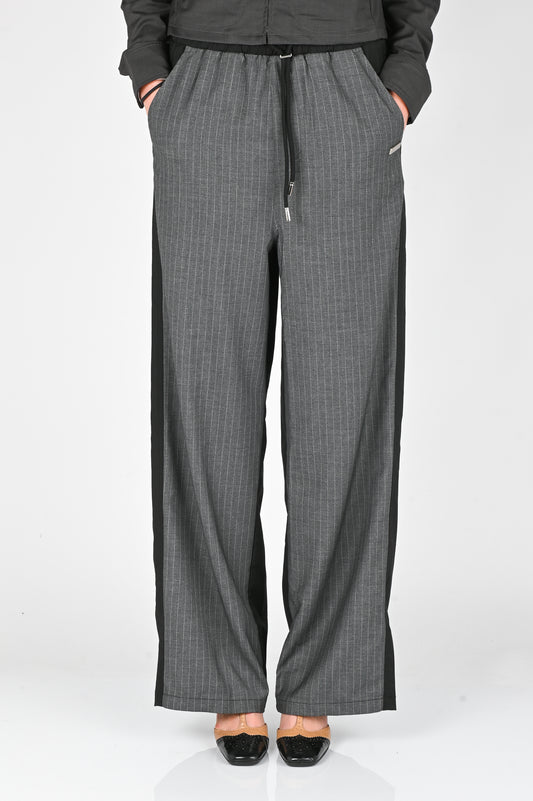 ESS·BEE Track-Suit Panel Pant In Grey Pinstripe