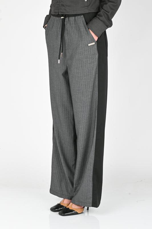 ESS·BEE Track-Suit Panel Pant In Grey Pinstripe