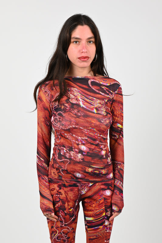 Lucinda Babi 'Adorn' Mesh Top in Red