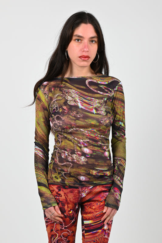 Lucinda Babi 'Adorn' Mesh Top in Green