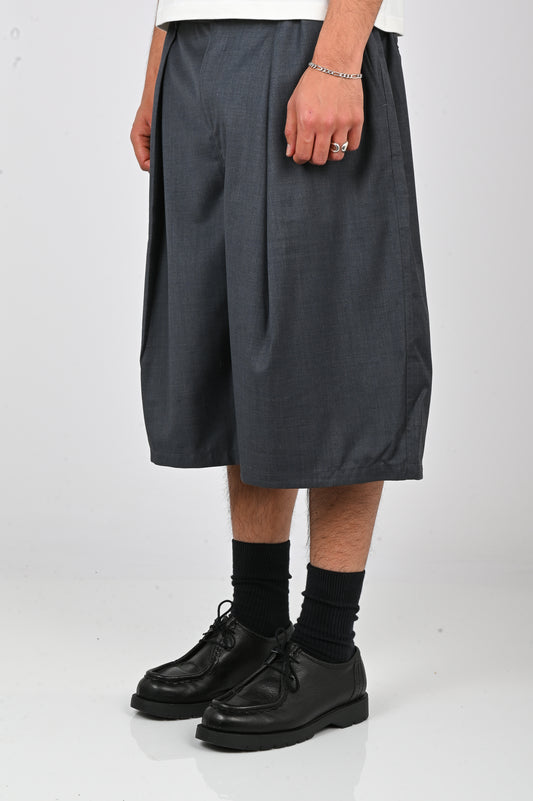 Checks 'Hakama' Shorts in Charcoal Wool