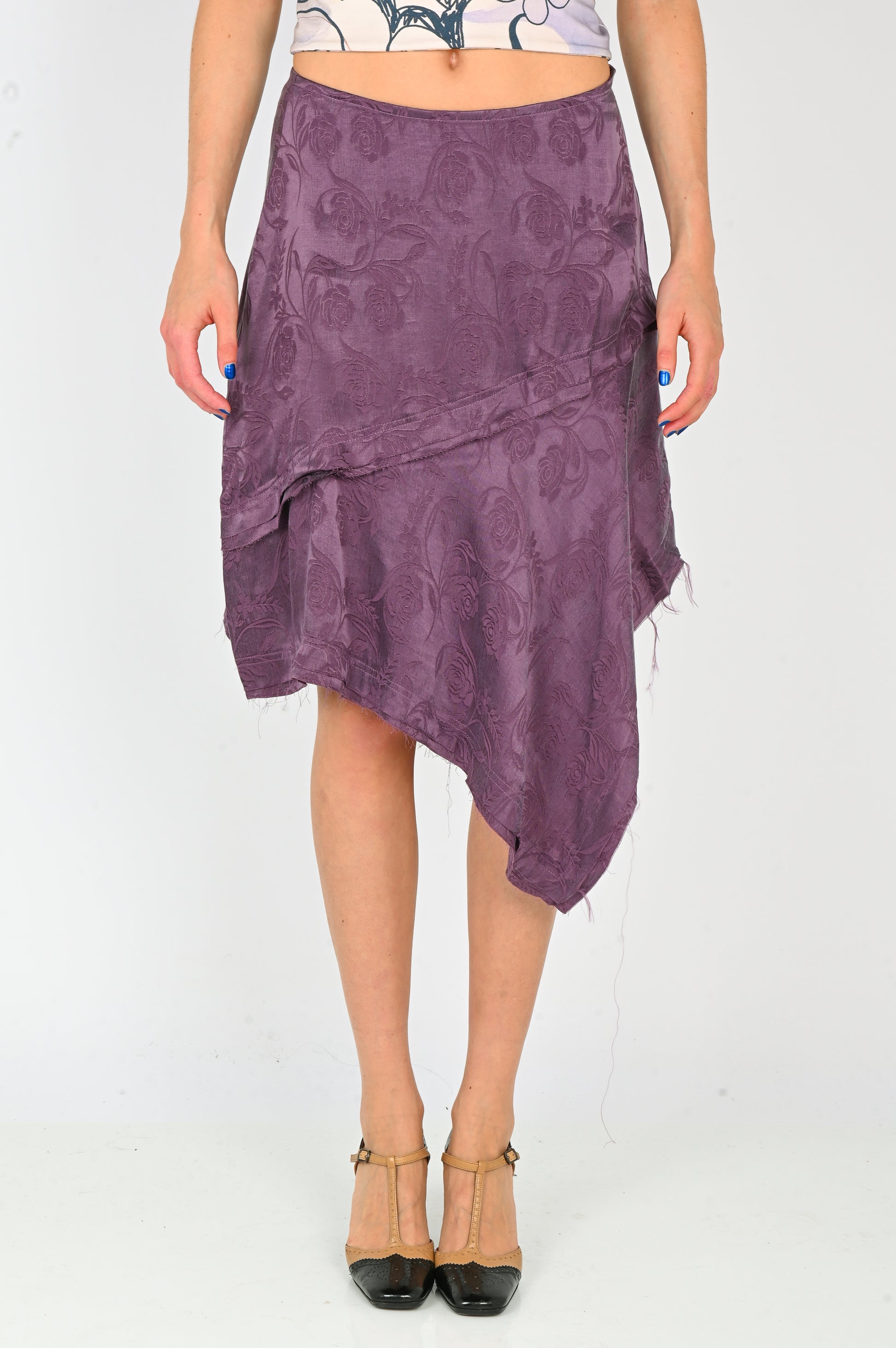 Arthur Frayed Hem Sliced Skirt in Purple Rose
