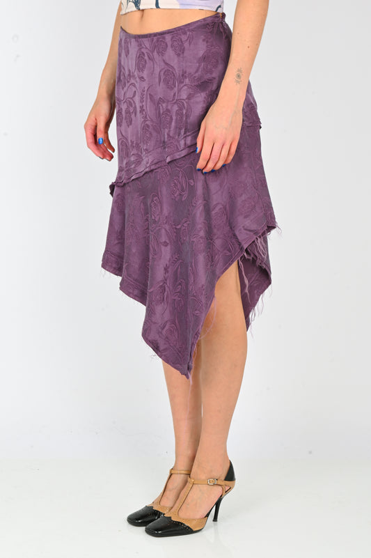 Arthur Frayed Hem Sliced Skirt in Purple Rose