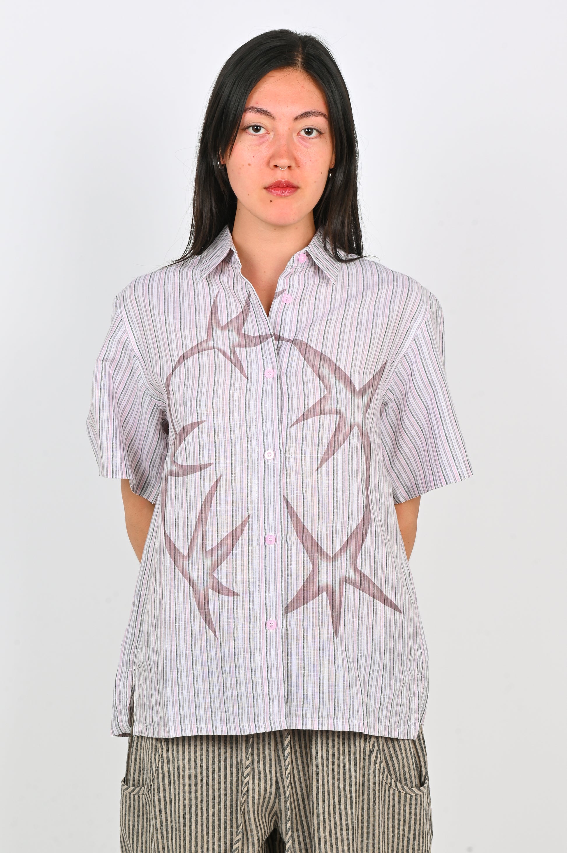 Arthur Oversized SS Shirt in Pink Stripe