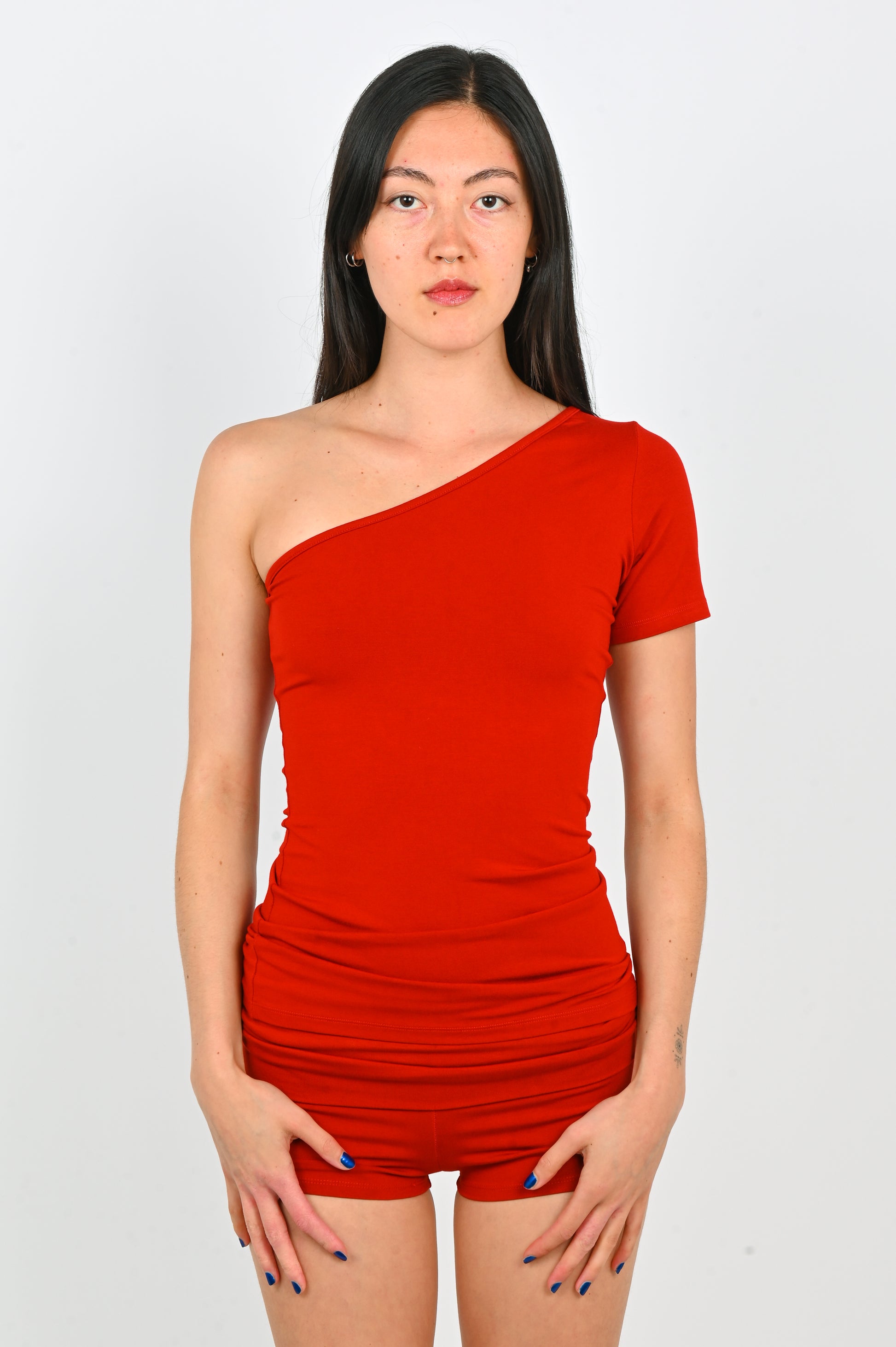 Arthur 'Asymmetric' Tee in Crimson