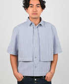 KATALYST 'Box' Blouse in Blue/White Seersucker Stripe