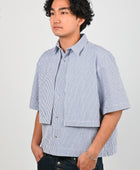 KATALYST 'Box' Blouse in Blue/White Seersucker Stripe