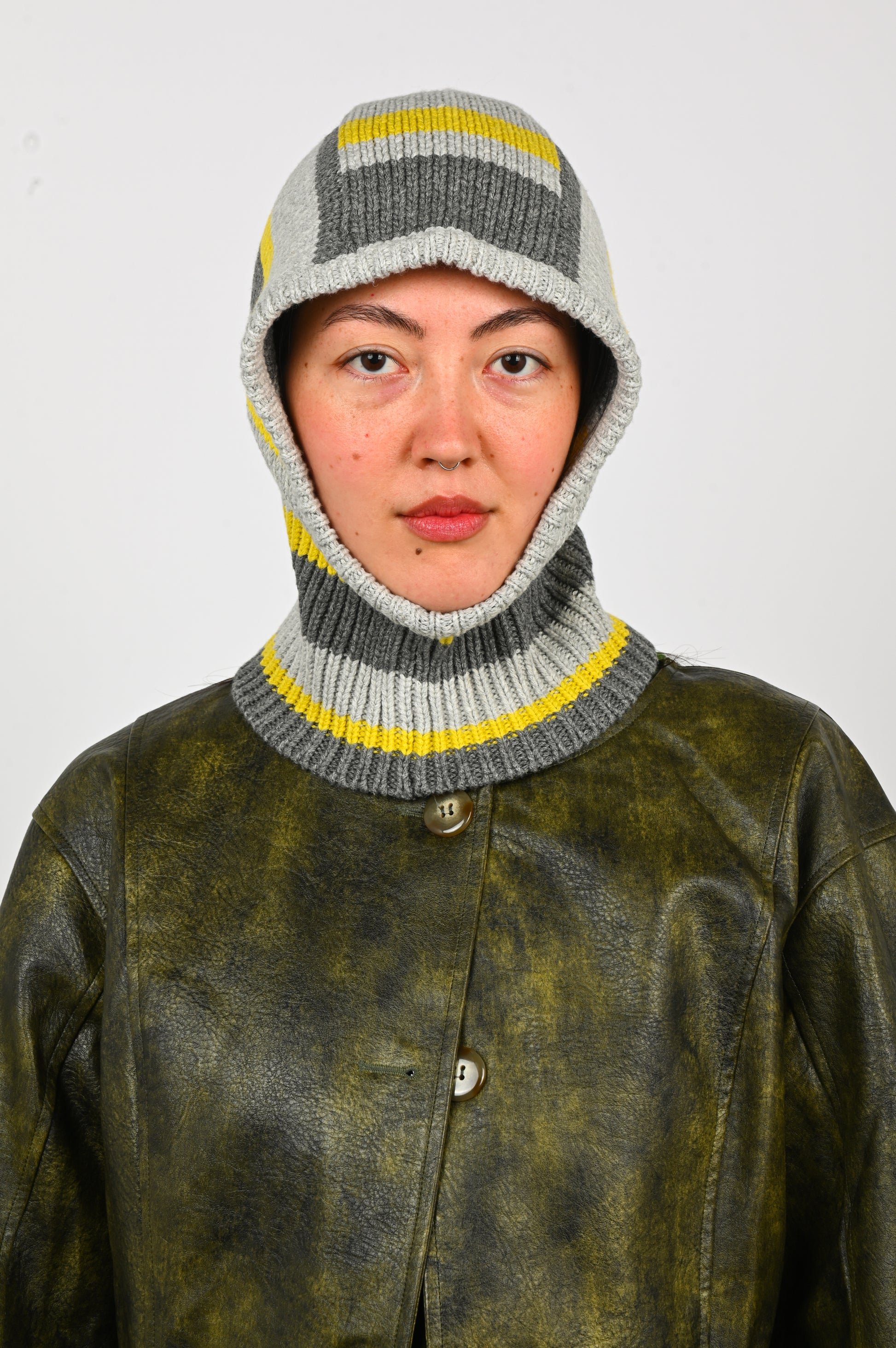 Arthur Apparel Odd Stripe Balaclava in Offset/Grey