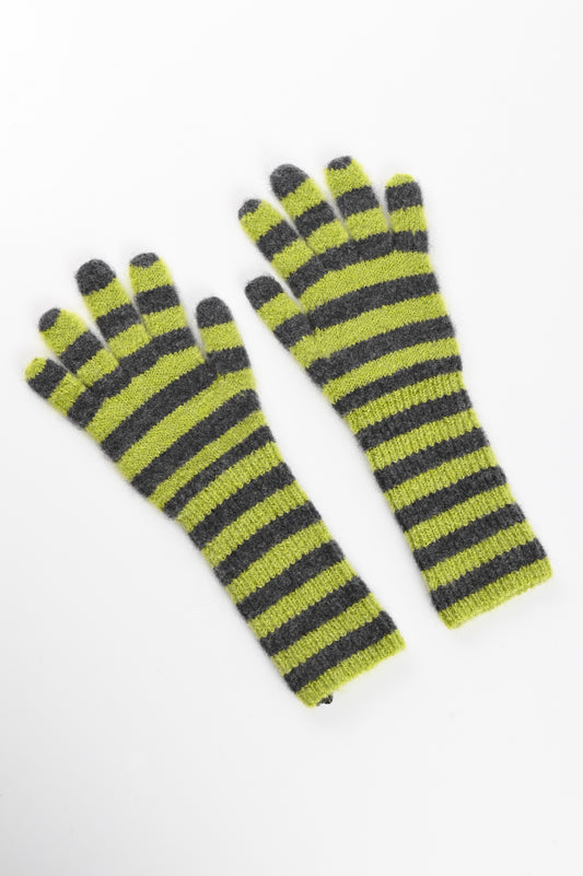 Arthur Apparel Mini Stripe Mittens in Acid/Grey