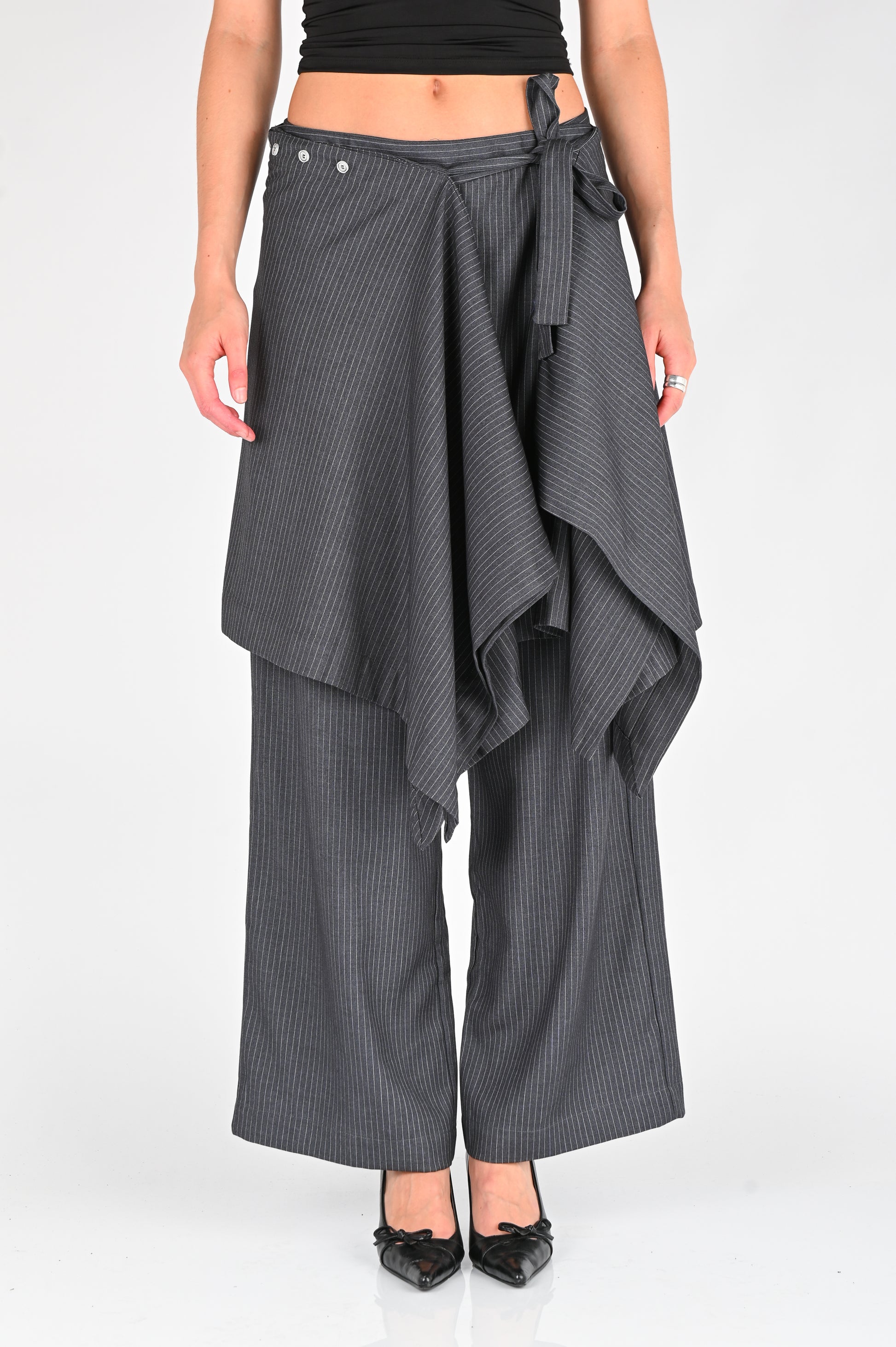 Arthur 'Origami' Skirt in Grey Pinstripe