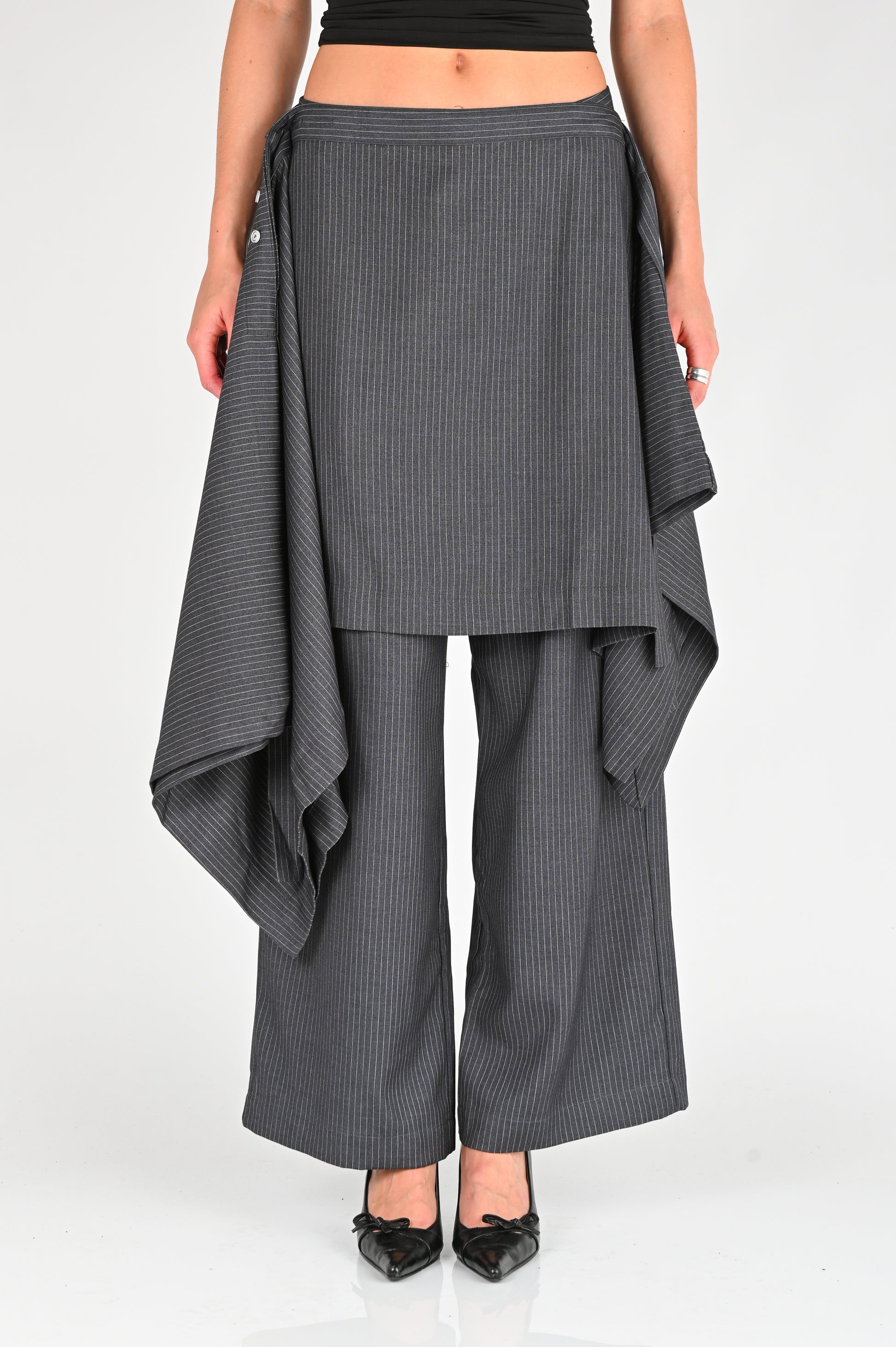 Arthur 'Origami' Skirt in Grey Pinstripe