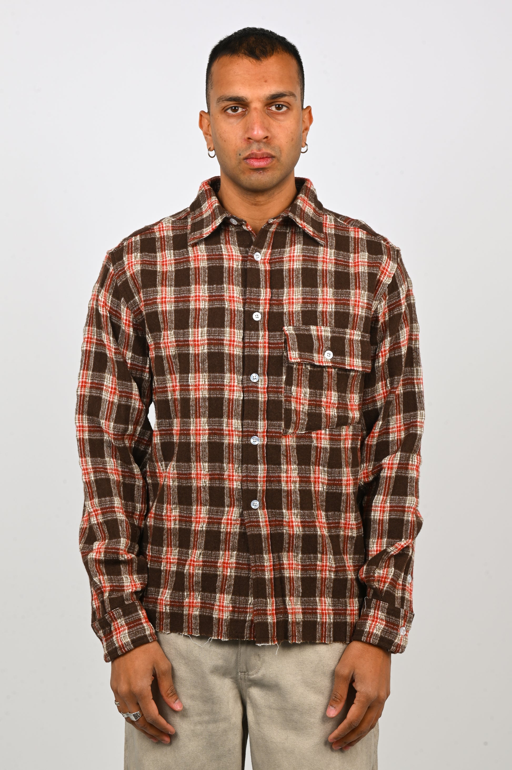 Beach Brains LS 'Pocket' Shirt in Brown/Red