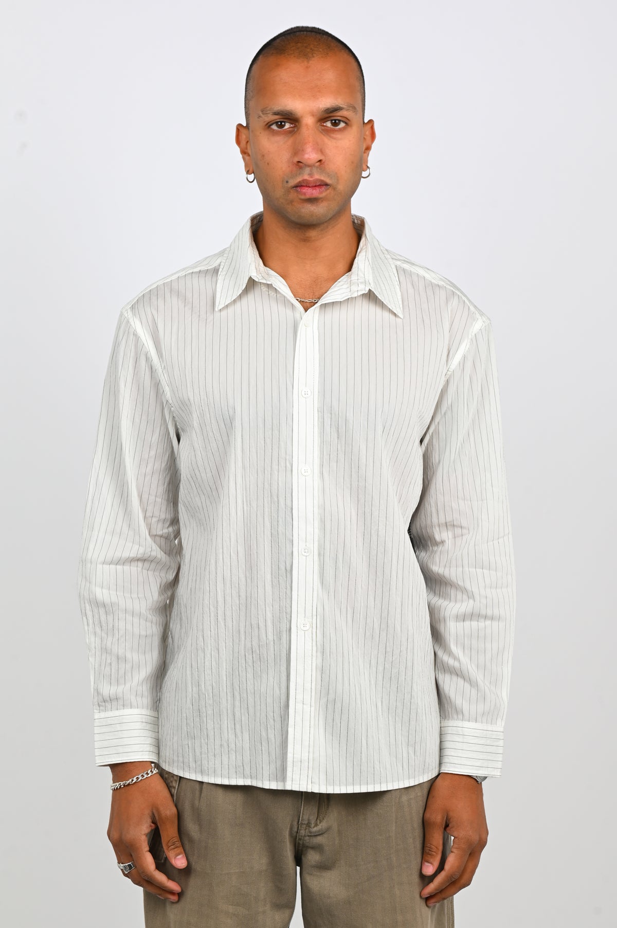 Beach Brains 'Drop' LS Shirt in White Stripe