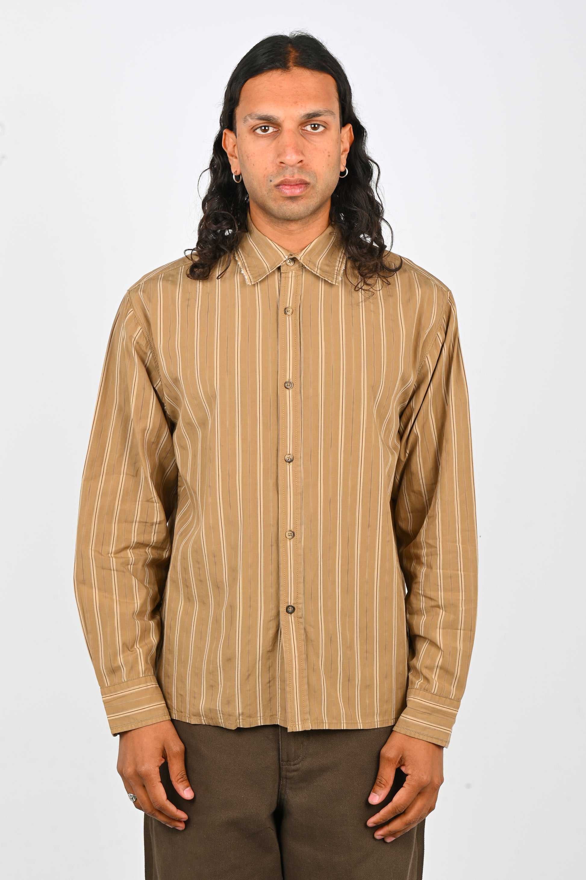Beach Brains 'HOLD LS' Shirt in Tan Stripe