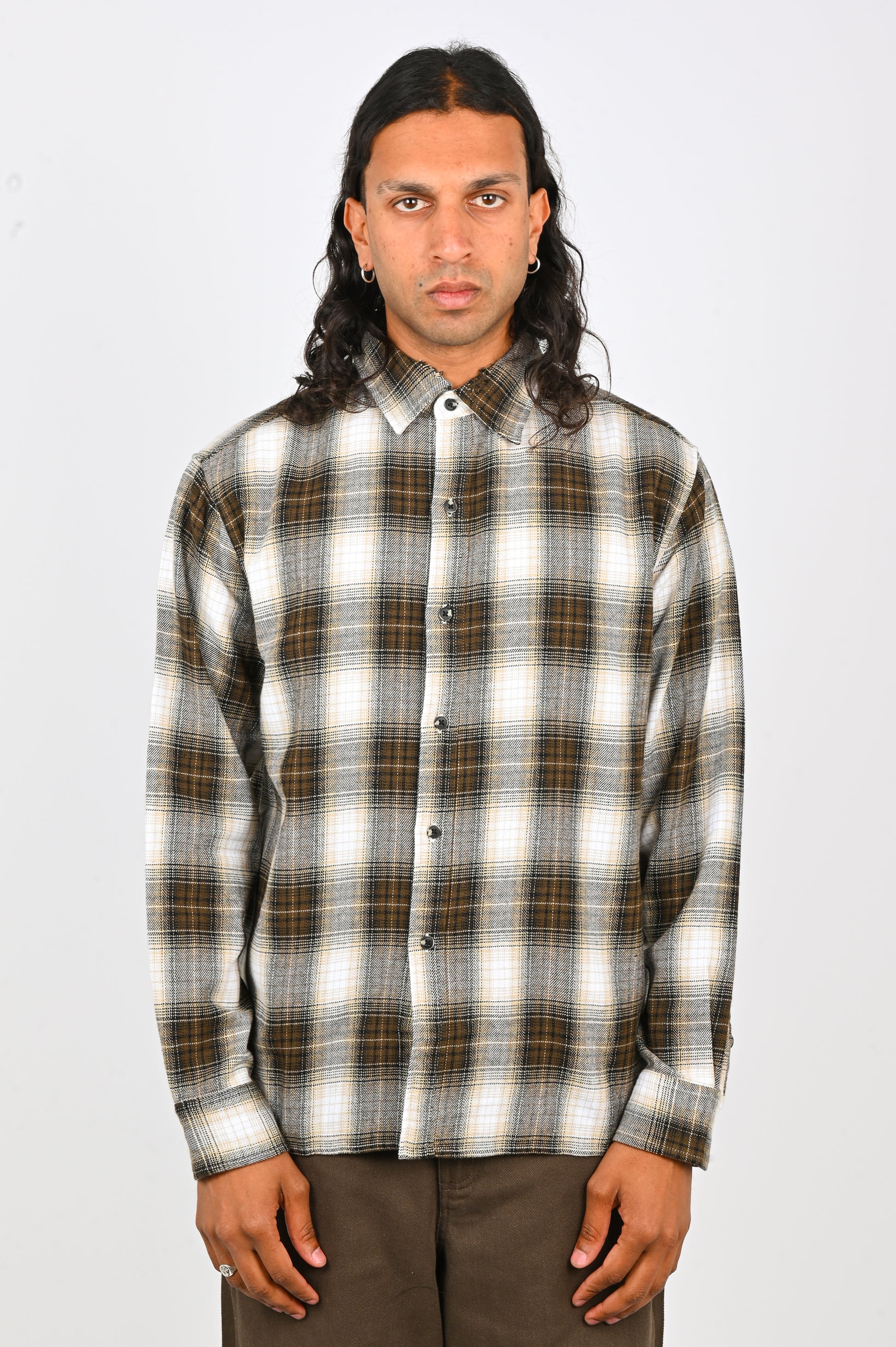 Beach Brains 'HOLD LS' Shirt in Brown Check